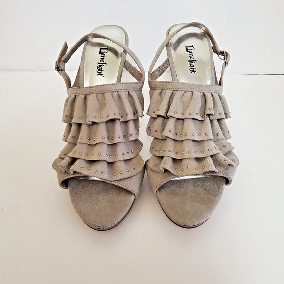 Limelight Women's Shoes 10 Ruffle 4" Heel Gray Suede Open Toe Sling Back Ella - Picture 2 of 15